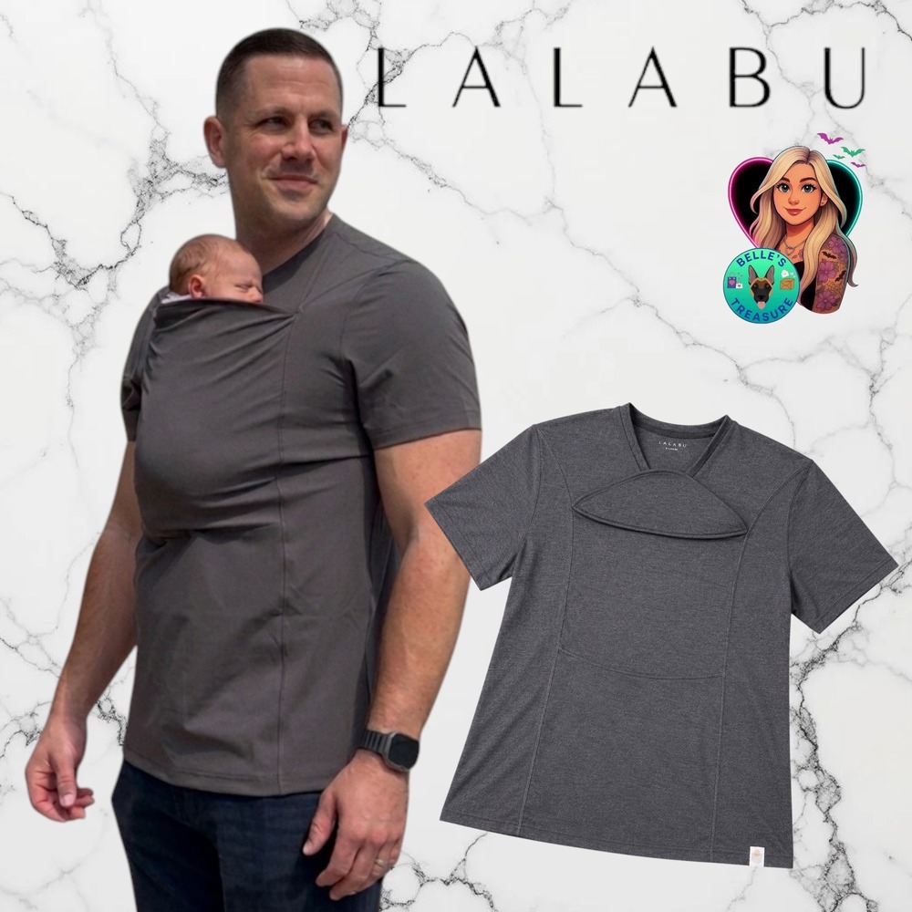 Lalabu Dad Shirt Baby Kangeroo Pouch T-Shirt Gray XL Men Newborn Bonding